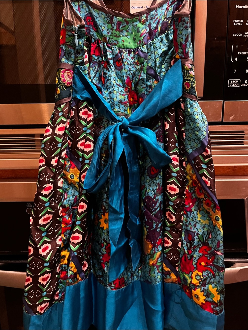 Johnny Was Silk Vibrant Floral Patchwork Sundress in Teal & Multi - Picture 12 of 16